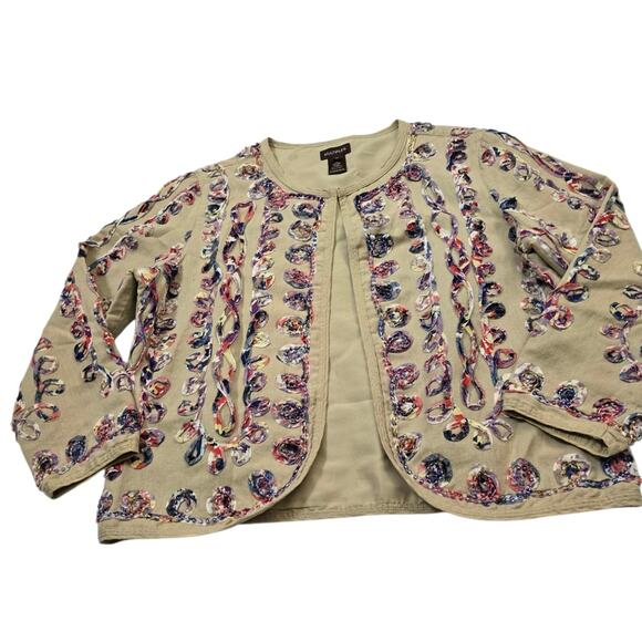 Multiplies Linen Blend MultiplesColor Jacket Open Front Boho Festival Career M - Picture 3 of 10